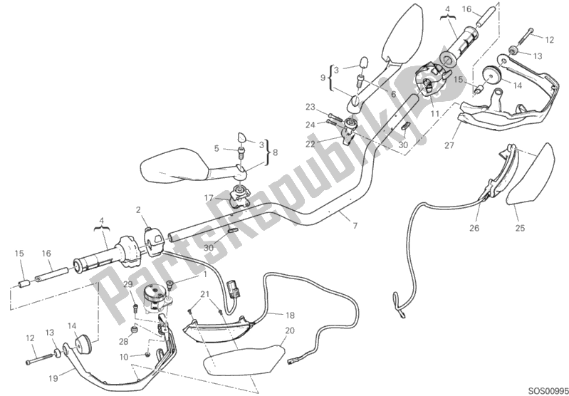 Toutes les pièces pour le Guidon du Ducati Multistrada 950 S SW Brasil 2020